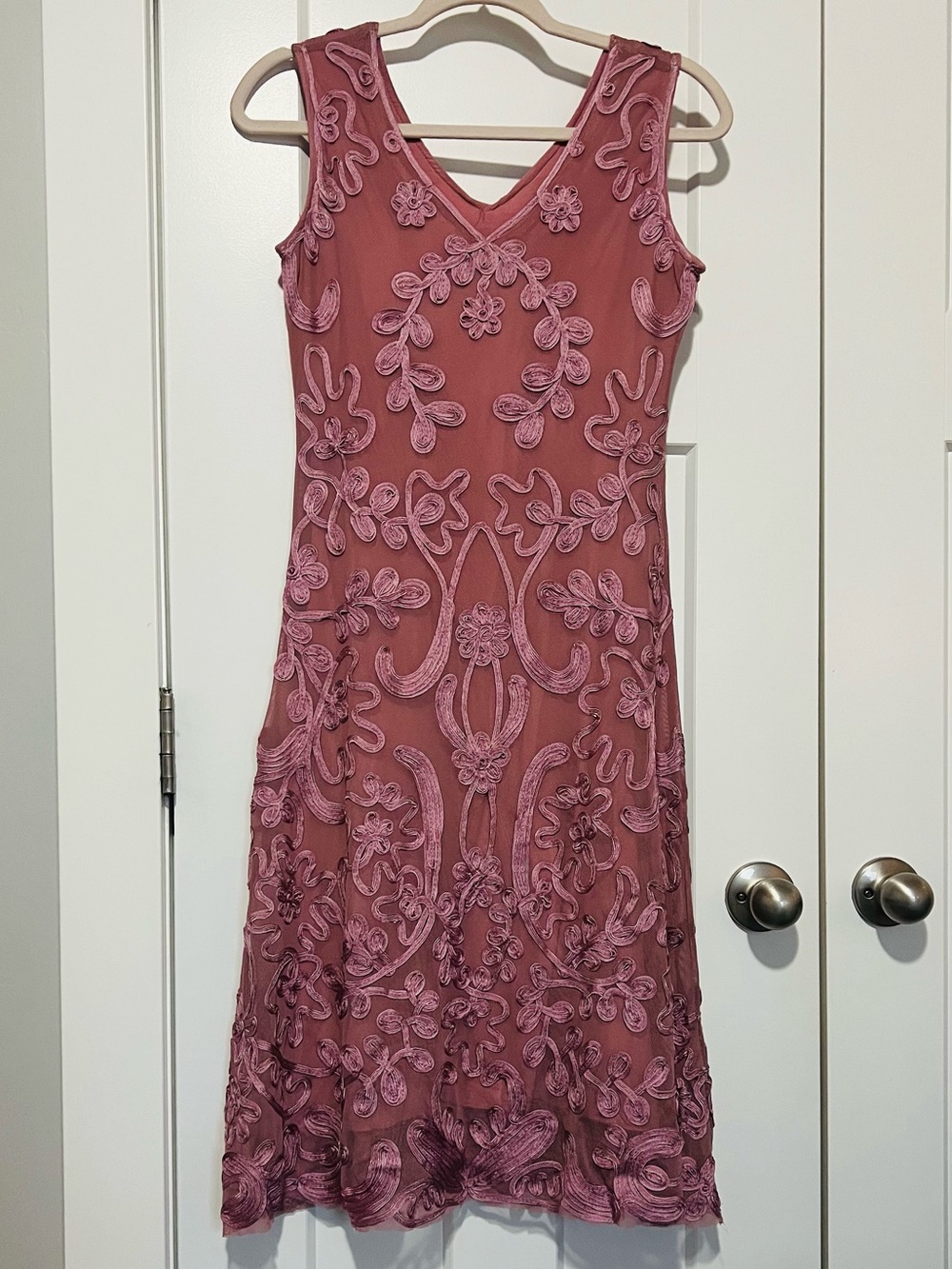Sundance Rose Pink Embroidered V-Neck Midi Dress